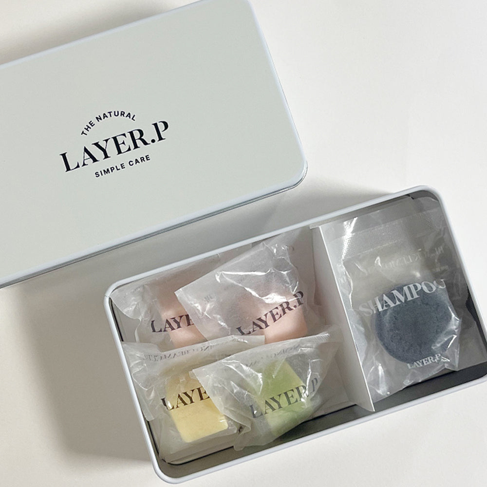 LAYER.P Tin Case Edition Set (4 Cubes + 3 Shampoo Bars + Foam Maker)